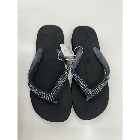 Unbranded Womens Sandals Size 6 Black Flip Flops Beaded Thong Foam Base NWTs - Picture 1 of 8